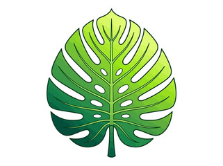 Tropical Monstera Deliciosa Leaf Vector Illustration, Green Gradient Swiss Cheese Plant Foliage Isolated on White Background for Modern Botanical Design © Aji