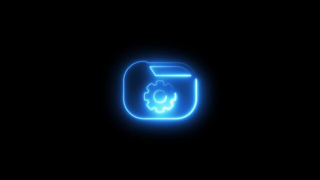 Glowing neon folder with rotating gear animation for tech interface