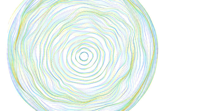 Dynamic abstract pattern of concentric circular waves created by colorful digital lines