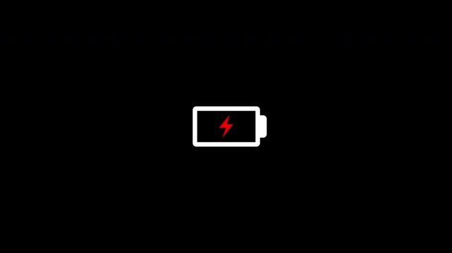 Mobile Phone Battery charging warning. Red Ray, Bolt, icon blink animation. 4k seamless loop. Concept of tired, sad, depressed.