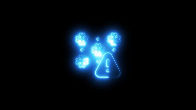 Glowing neon winter weather warning with snowflakes and alert symbol