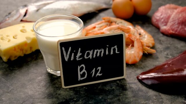 Foods that contain vitamin B12. Selective focus.