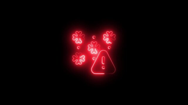 Red neon snow warning sign animation: winter weather alert