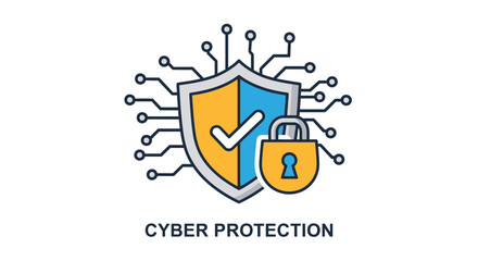 Cyber protection shield with checkmark. © Aan