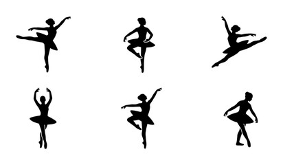 Ballet Dancer Silhouettes Collection, Graceful Poses Vector Set, Elegant Female Performers, Artistic Movement Graphics © Farjana