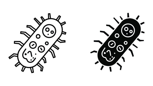 Simple black and white bacteria illustration with flagella