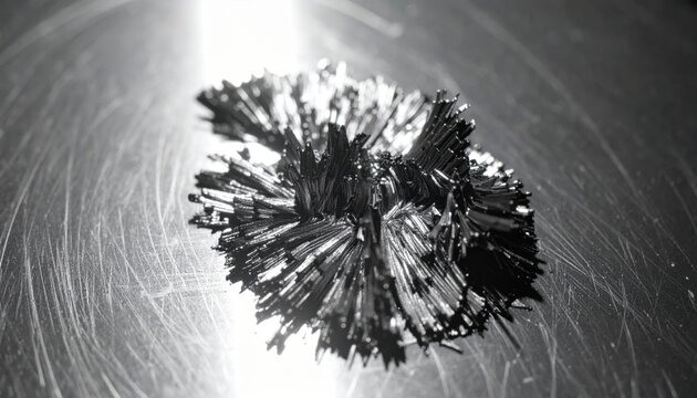 Intricate metallic crystal formation showcasing sharp, radial growth patterns in close-up detail