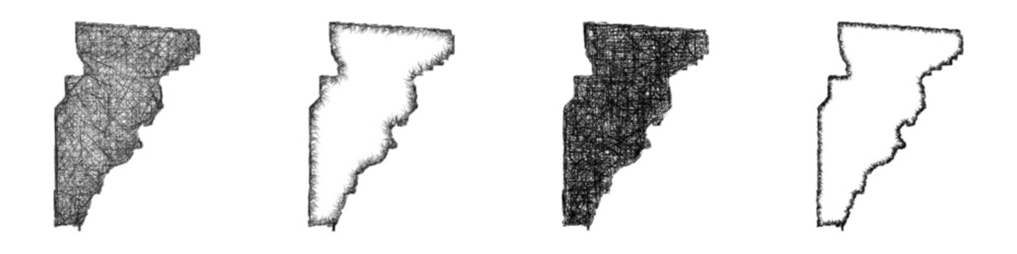 Sketch black and white Jefferson County (Florida) outline map design set
