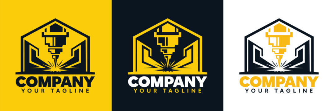 Modern CNC laser cutting logo featuring industrial machine, metal fabrication concept, and precision engineering. Professional design ideal for manufacturing, welding, machining, and branding