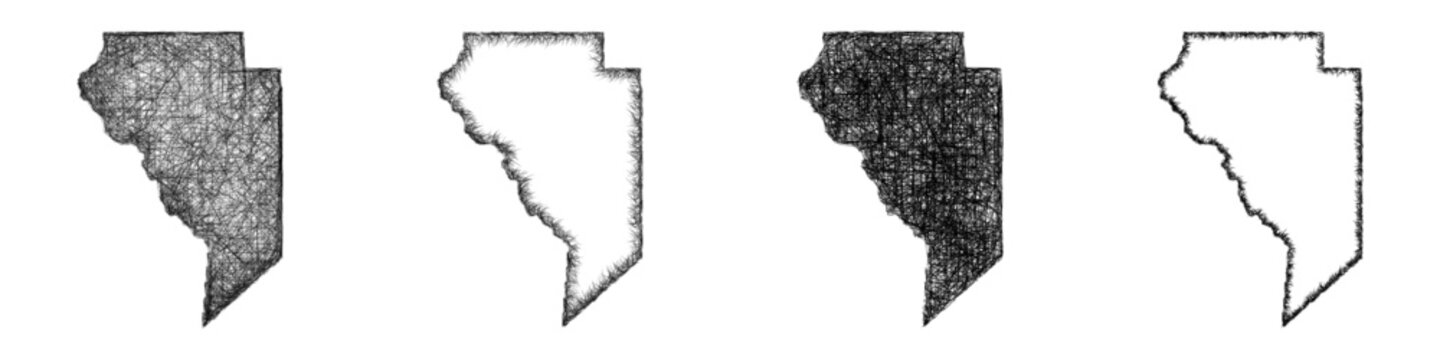 Sketch black and white Okeechobee County (Florida) outline map design set
