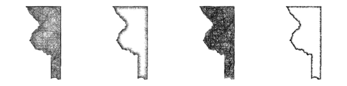 Sketch black and white Sumter County (Florida) outline map design set