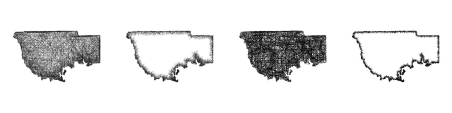 Black and white sketch Wakulla County (Florida) outline map design set