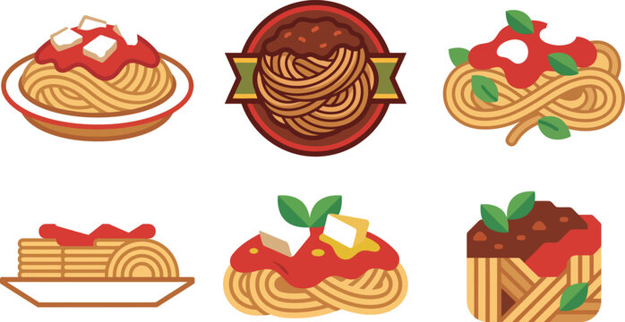 Various types of pasta with sauce and cheese toppings on plates