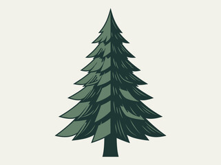 Obraz premium Stylized Green Pine Tree Illustration on Light Background - Evergreen Fir Tree Vector Graphic for Nature and Christmas Designs