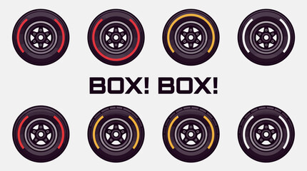 Fototapeta premium Formula 1 Racing Tire Compounds and Box Box Pit Stop Call Graphic Set