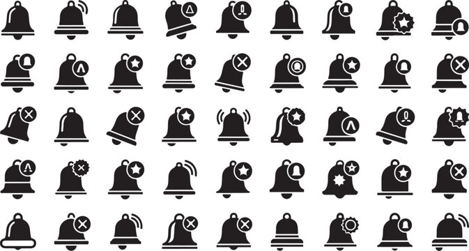 Vintage Bell Icon Set Seamless Pattern &ndash; Black Alarm, Notification and Service Bells.