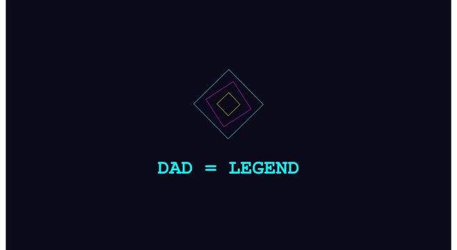 Dad legend typography animation with rotating neon geometric shapes animation