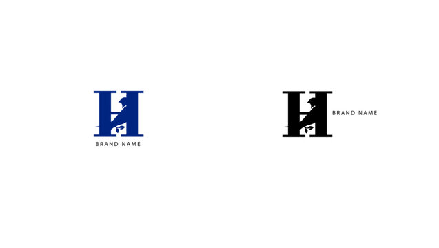 H logo ideas, letter h logo, bird logo, monogram logo, letter h bird, blue black logo, minimalist logo, leaf logo, nature logo, bird silhouette logo, initial logo, lettermark logo, h monogram, 