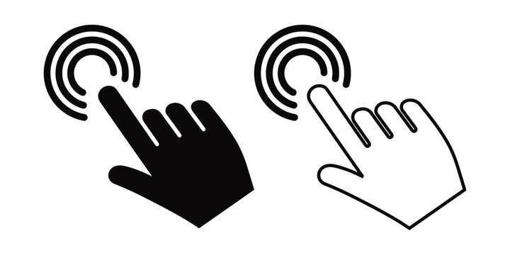 Mouse click cursor icon. Cursor set in arrow forms. Black and white pointer finger symbol for website navigation.