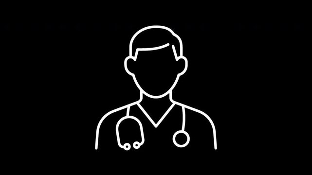 Male doctor line icon animation with alpha channel