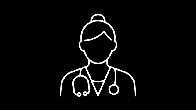 Female doctor line icon animation with alpha channel
