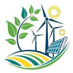 Sustainable green energy concept with wind turbines and solar panels eco friendly renewable © Motu