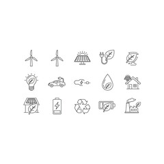 Fototapeta premium Environmental protection and renewable energy outline icons with environment