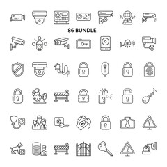 Fototapeta premium Comprehensive security surveillance and protection icon bundle with security