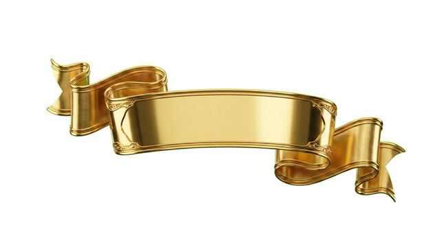 Premium shiny 3D golden ribbon banner with blank space isolated on transparent