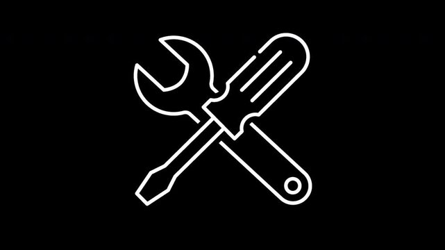 Screwdriver and wrench line icon animation with alpha channel