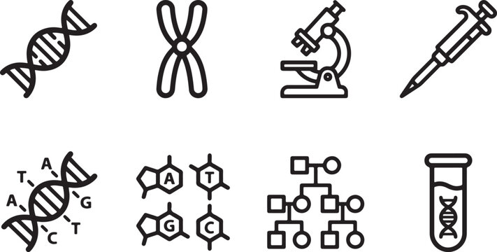 Black and white dna double helix structure icons Vector