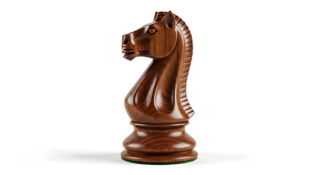 Elegant Wooden Chess Knight Piece on White Background