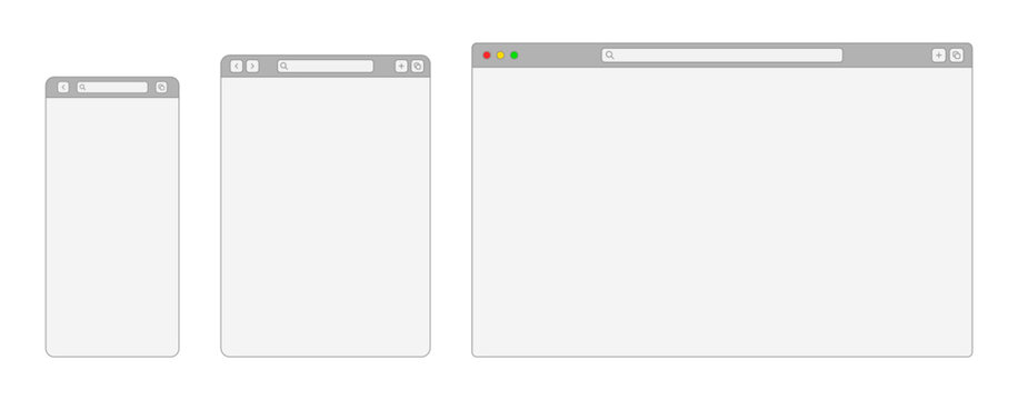 Web Browser Window Mockup, internet Website Page Template For Mobile, Tablet and Desktop Computer or laptop isolated on Transparent Background