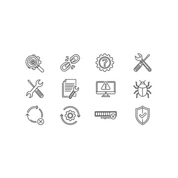 Technical support and software troubleshooting icons with technical, software