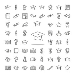 Fototapeta premium Academic education and graduation line icon set with education, graduation