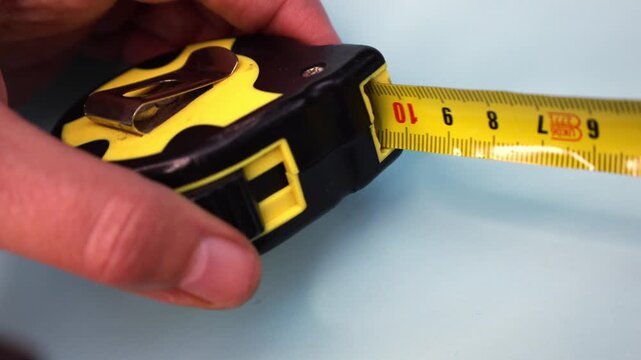 Close-Up of Hand Holding Yellow and Black Measuring Tape