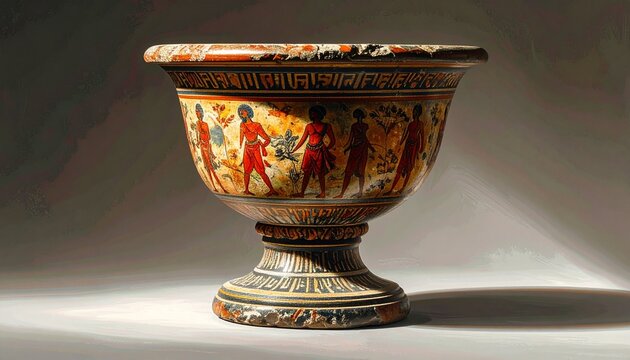 Ancient Greek red-figure kylix with detailed foot and decorative rim