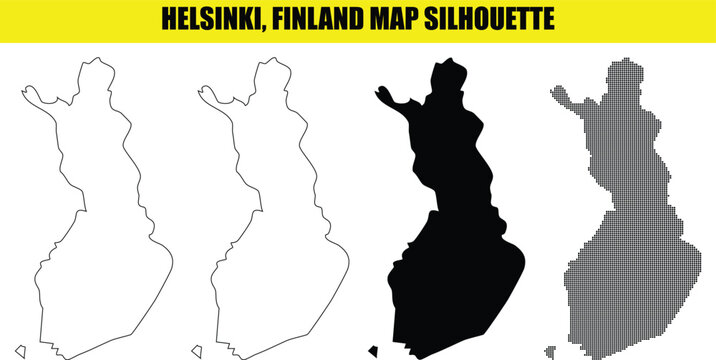Helsinki finland map silhouette outline and dot versions for graphic design needs.