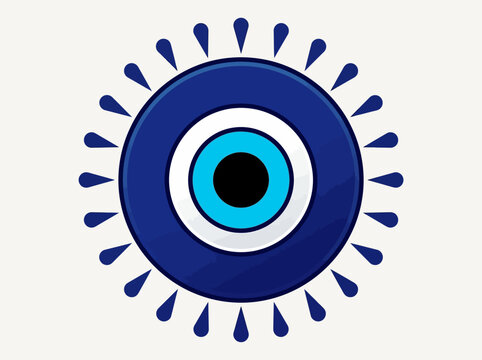 Stylized Turkish Evil Eye Amulet for Protection and Good Luck - Nazar Boncuk Cultural Talisman Symbol on White Background