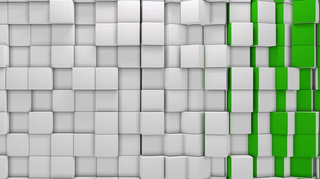 4K abstract cube transition animation with green and white blocks moving dynamically, ideal for backgrounds, intros and motion graphics.
