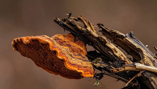 Close-up of Dyer's Polypore Fungus on Tree Base with Rusty Orange Color