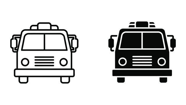 Black and white ambulance van front view icons