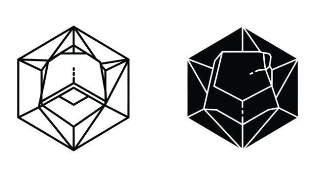 Geometric star-shaped frame with 3d cube illustration