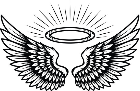 Angel Wings with Halo Illustration | Memorial Spiritual Symbol Design