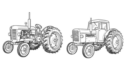 Vintage tractor illustrations in black and white © Kawsar_Studio1998