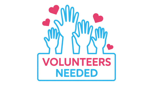Volunteers needed poster with people hands and heart symbols vector illustration Vector