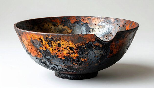 Handcrafted Raku Ceramic Tea Bowl with Organic Glazed Texture and Cracks
