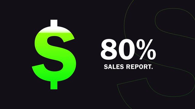 Animated dollar sign filling with green liquid representing 80 percent progress financial growth concept dark background with subtle green lines