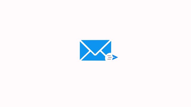 Email send icon with flying paper plane loop animation concept on a white background. Email send message notification icon for online contact and marketing communication with alpha channel