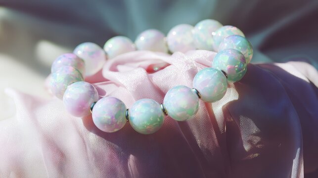 Jadeite bracelet: A radiant close-up showcases a beautiful jadeite bracelet, showcasing its soft hues and delicate, inviting textures. Perfect for jewelry, fashion, and gemstone projects.